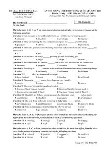 Đề thi Trung học phổ thông Quốc gia môn Tiếng Anh năm 2017 - Mã đề: 408 - Bộ GD &ĐT (Kèm đáp án)