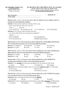 Đề thi Trung học phổ thông Quốc gia môn Tiếng Anh năm 2017 - Mã đề: 407 - Bộ GD &ĐT (Kèm đáp án)