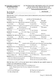 Đề thi Trung học phổ thông Quốc gia môn Tiếng Anh năm 2017 - Mã đề: 402 - Bộ GD &ĐT (Kèm đáp án)