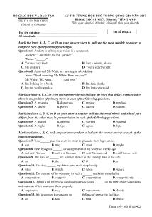 Đề thi Trung học phổ thông Quốc gia môn Tiếng Anh năm 2017 - Mã đề: 422 - Bộ GD &ĐT (Kèm đáp án)