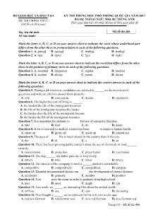 Đề thi Trung học phổ thông Quốc gia môn Tiếng Anh năm 2017 - Mã đề: 406 - Bộ GD &ĐT (Kèm đáp án)