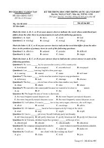 Đề thi Trung học phổ thông Quốc gia môn Tiếng Anh năm 2017 - Mã đề: 405 - Bộ GD &ĐT (Kèm đáp án)