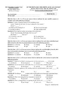 Đề thi Trung học phổ thông Quốc gia môn Tiếng Anh năm 2017 - Mã đề: 416 - Bộ GD &ĐT (Kèm đáp án)