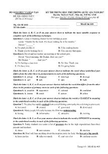 Đề thi Trung học phổ thông Quốc gia môn Tiếng Anh năm 2017 - Mã đề: 418 - Bộ GD &ĐT (Kèm đáp án)