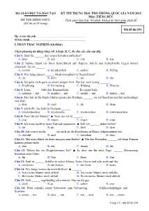 Đề thi Trung học phổ thông Quốc gia môn Tiếng Đức năm 2015 - Mã đề thi: 294 (Kèm đáp án)