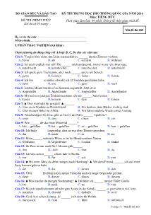 Đề thi Trung học phổ thông Quốc gia môn Tiếng Đức năm 2016 - Mã đề thi: 285 (Kèm đáp án)