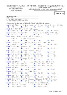 Đề thi Trung học phổ thông Quốc gia môn Tiếng Nhật năm 2016 - Mã đề thi: 195 (Kèm đáp án)