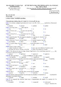 Đề thi Trung học phổ thông Quốc gia môn Tiếng Pháp năm 2015 - Mã đề thi: 486 (Kèm đáp án)