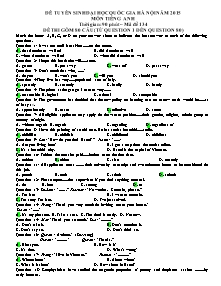 Đề tuyển sinh Đại học Quốc gia Hà Nội môn Tiếng Anh năm 2015 - Mã đề thi: 134