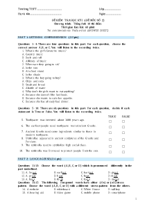 Đề kiểm tra học kì I môn Tiếng Anh Lớp 10 Sách Thí điểm - Đề số 2 (Có đáp án+file nghe)