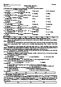 Đề kiểm tra lần 4 môn Tiếng Anh Lớp 10 Sách Thí điểm - Đề số: 1+2