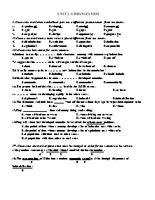 Đề kiểm tra môn Tiếng Anh Lớp 12 - Unit 2: Urbanization