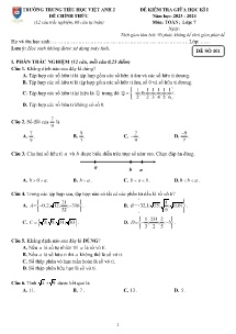 Đề kiểm tra giữa học kì I môn Toán Lớp 7 - Năm học 2023-2024 (Có đáp án)
