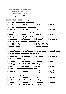 Đề kiểm tra giữa học kì I môn Toán Lớp 8 - Năm học 2022-2023 (Có đáp án)