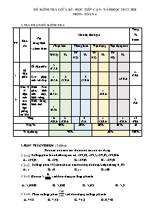 Đề kiểm tra giữa kì môn Toán 6 - Năm học 2023-2024 (Có đáp án)