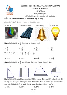 Đề minh họa khảo sát năng lực vào lớp 6 môn Toán - Năm học 2021-2022 - Trường THCS và THPT M.V. Lômônôxốp