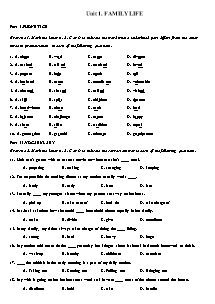 Đề ôn tập môn Tiếng Anh Lớp 9 (Thí điểm) - Unit 1: Family life