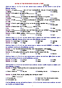 Đề thi kỳ thi tuyển sinh vào lớp 10 THPT môn Tiếng Anh Lớp 9