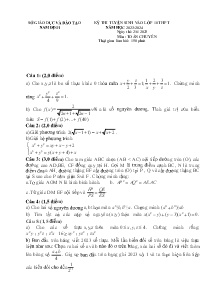 Đề thi tuyển sinh vào lớp 10 THPT vòng 2 môn Toán (Chuyên) - Năm học 2023-2024 - Sở GD&ĐT Nam Định
