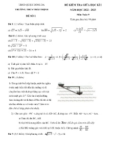 Đề kiểm tra giữa học kì I môn Toán Lớp 9 - Năm học 2022-2023 - Trường THCS Thái Thịnh (Có đáp án)
