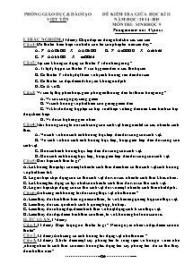 Đề kiểm tra giữa học kì II môn Sinh học 9 - Năm học 2014-2015 - Phòng GD&ĐT Việt Yên (Có đáp án)
