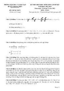 Đề thi chọn học sinh giỏi cấp huyện môn Toán Lớp 9 - Năm học 2022-2023 - Phòng GD&ĐT Phong Điền