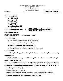 Đề thi học kì 1 môn Toán Lớp 9 - Năm học 2014-2015 (Có đáp án)
