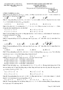Đề khảo sát chất lượng giữa học kì I năm học 2018-2019 môn Toán Lớp 11 - Mã đề 001 - Trường THPT Bùi Thị Xuân (Có đáp án)