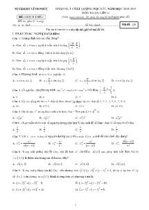 Đề khảo sát chất lượng học kì I năm học 2018-2019 môn Toán Lớp 11 - Mã đề 135 - Sở GD&ĐT Vĩnh Phúc (Có đáp án)