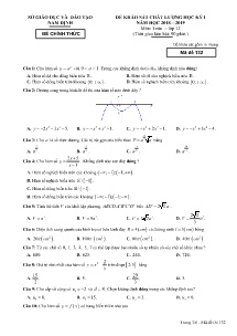 Đề khảo sát chất lượng học kỳ I năm học 2018-2019 môn Toán Lớp 12 - Mã đề 132 - Sở GD&ĐT Nam Định (Có đáp án)