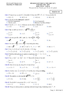 Đề khảo sát chất lượng học kỳ I năm học 2019-2019 môn Toán Lớp 10 - Mã đề 101 - Trường PT Triệu Sơn (Có đáp án)