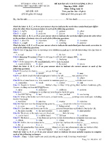 Đề khảo sát chất lượng lần 3 năm học 2018-2019 môn Tiếng Anh Lớp 10 - Mã đề 105 - Trường THPT Nguyễn Viết Xuân