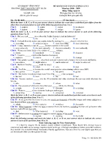 Đề khảo sát chất lượng lần 3 năm học 2018-2019 môn Tiếng Anh Lớp 10 - Mã đề 208 - Trường THPT Nguyễn Viết Xuân