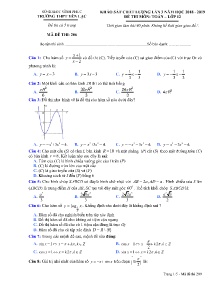 Đề khảo sát chất lượng lần 3 năm học 2018-2019 môn Toán Lớp 12 - Mã đề 206 - Trường THPT Yên Lạc