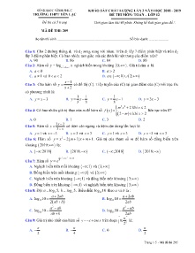 Đề khảo sát chất lượng Lần 3 năm học 2018-2019 môn Toán Lớp 12 - Mã đề 209 - Trường THPT Yên Lạc