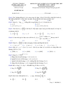 Đề khảo sát chất lượng lần 3 năm học 2018-2019 môn Toán Lớp 12 - Mã đề 210 - Trường THPT Yên Lạc