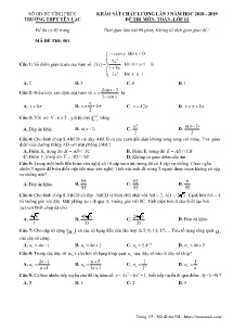 Đề khảo sát chất lượng lần 3 năm học 2018-2019 môn Toán Lớp 11 - Mã đề 501 - Trường THPT Yên Lạc (Có đáp án)