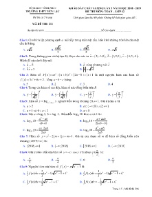Đề khảo sát chất lượng lần 3 năm học 2018-2019 môn Toán Lớp 12 - Mã đề 211 - Trường THPT Yên Lạc