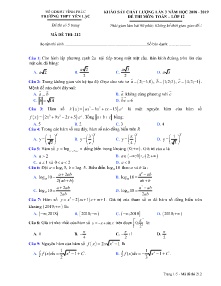 Đề khảo sát chất lượng lần 3 năm học 2018-2019 môn Toán Lớp 12 - Mã đề 212 - Trường THPT Yên Lạc