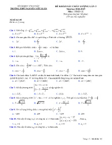 Đề khảo sát chất lượng lần 3 năm học 2018-2019 môn Toán Lớp 11 - Mã đề 105 - Trường THPT Nguyễn Viết Xuân