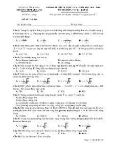 Đề khảo sát chất lượng lần 3 năm học 2018-2019 môn Vật Lí Lớp 12 - Mã đề 406 - Trường THPT Yên Lạc