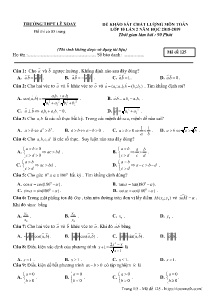Đề khảo sát chất lượng môn Toán Lớp 10 năm học 2018-2019 - Mã đề 125 - Trường THPT Lê Xoay (Có đáp án)