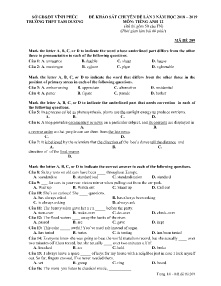 Đề khảo sát Chuyên đề lần 3 năm học 2018-2019 môn Tiếng Anh Lớp 12 - Mã đề 209 - Trường THPT Tam Dương