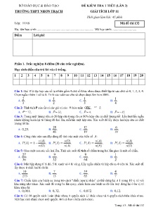 Đề kiểm tra 1 tiết lần 3 môn Giải Tích Lớp 11 - Mã đề 132 - Trường THPT Nhơn Trạch (Có đáp án)