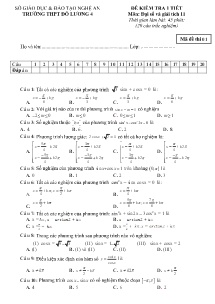 Đề kiểm tra 1 tiết môn Đại số và Giải tích Lớp 11 - Mã đề 01 - Trường THPT Đô Lương 4 (Có đáp án)