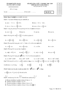 Đề kiểm tra 1 tiết năm học 2018-2019 môn Đại số và Giải tích Lớp 11 - Mã đề 101 - Trường THPT Tân Hiệp (Có đáp án)