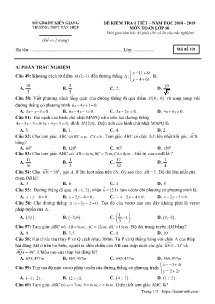 Đề kiểm tra 1 tiết năm học 2018-2019 môn Toán Lớp 10 - Mã đề 101 - Trường THPT Tân Hiệp (Có đáp án)