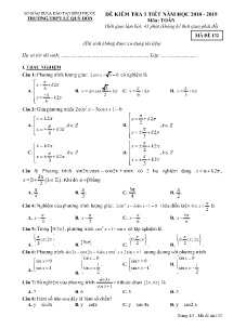 Đề kiểm tra 1 tiết năm học 2018-2019 môn Toán - Mã đề 132 - Trường THPT Lê Quý Đôn (Có đáp án)