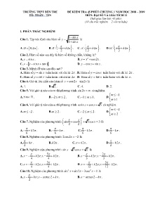 Đề kiểm tra 45 phút Chương 1 năm học 2018-2019 môn Đại số và Giải tích Lớp 11 - Trường THPT Bến Tre (Có đáp án)
