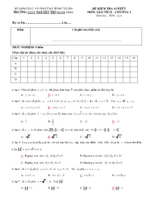 Đề kiểm tra 45 phút môn Giải Tích Chương 4 năm học 2018-2019 - Trường THPT Nguyễn Thị Minh Khai (Có đáp án)